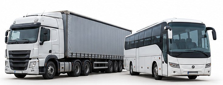 A lorry and a coach, representing commercial vehicle parking